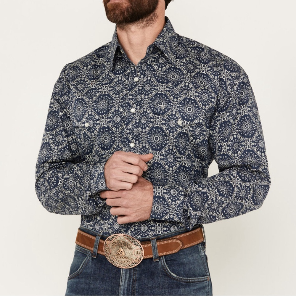 STETSON MEN'S MEDALLION LONG SLEEVE PEARL SNAP WESTERN SHIRT